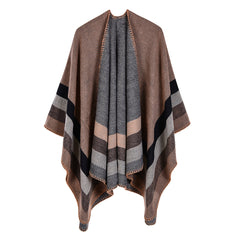 Women Four Bar Large Frame Split Cashmere Jacquard Shawl