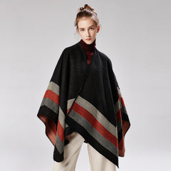 Women Four Bar Large Frame Split Cashmere Jacquard Shawl