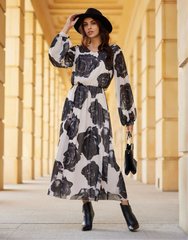 Semi-sheer long sleeves chiffon dress