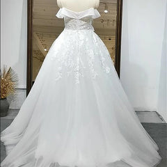 Long Lantern Sleeve White Wedding Dress