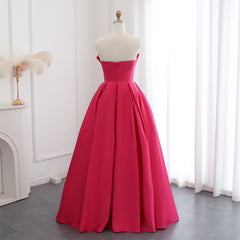 Luxury Elegant Scalloped Long Fuchsia Satin Evening Dress