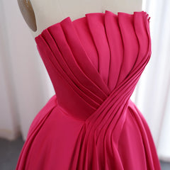 Luxury Elegant Scalloped Long Fuchsia Satin Evening Dress