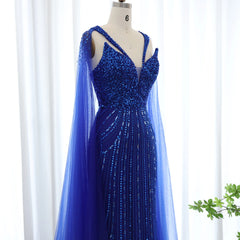 Luxury Royal Blue Mermaid Evening Dress with Cape