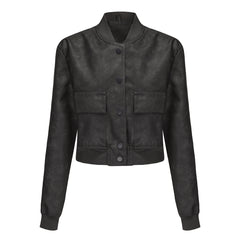 Single Breasted Casual Short Leather Jacket