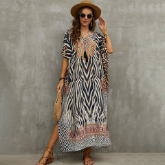 Loose Robe Floral Vacation Beach Dress