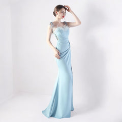 Elegant Double Binding Split Satin Evening Dress