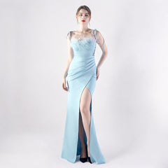 Elegant Double Binding Split Satin Evening Dress