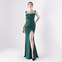 Elegant Double Binding Split Satin Evening Dress