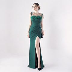 Elegant Double Binding Split Satin Evening Dress