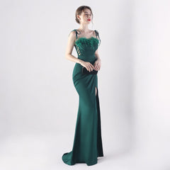 Elegant Double Binding Split Satin Evening Dress