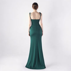 Elegant Double Binding Split Satin Evening Dress