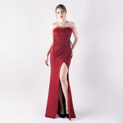 Elegant Double Binding Split Satin Evening Dress