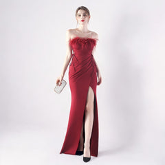 Elegant Double Binding Split Satin Evening Dress