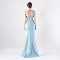 Elegant Double Binding Split Satin Evening Dress