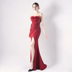 Elegant Double Binding Split Satin Evening Dress