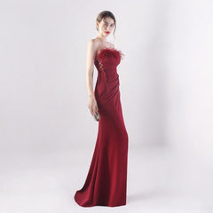 Elegant Double Binding Split Satin Evening Dress