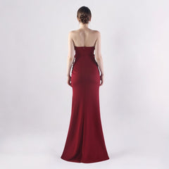 Elegant Double Binding Split Satin Evening Dress