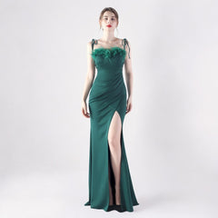 Elegant Double Binding Split Satin Evening Dress