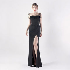 Elegant Double Binding Split Satin Evening Dress