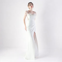 Elegant Double Binding Split Satin Evening Dress