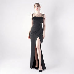 Elegant Double Binding Split Satin Evening Dress