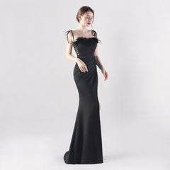 Elegant Double Binding Split Satin Evening Dress