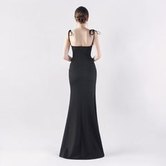 Elegant Double Binding Split Satin Evening Dress