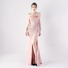 Elegant Double Binding Split Satin Evening Dress