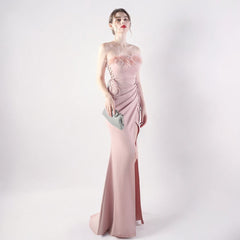 Elegant Double Binding Split Satin Evening Dress