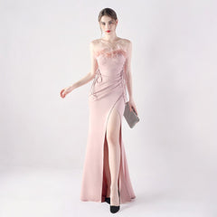 Elegant Double Binding Split Satin Evening Dress