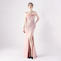 Elegant Double Binding Split Satin Evening Dress