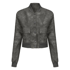 Single Breasted Casual Short Leather Jacket