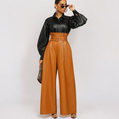 Women High Waist Faux Leather Pants