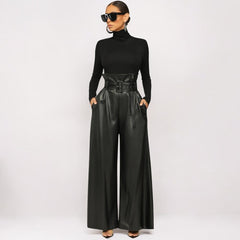 Women High Waist Faux Leather Pants