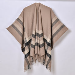 Autumn Winter Silver Striped Plaid Shawl