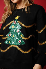 Women Christmas Tree Sequined Long-Sleeved Sweater