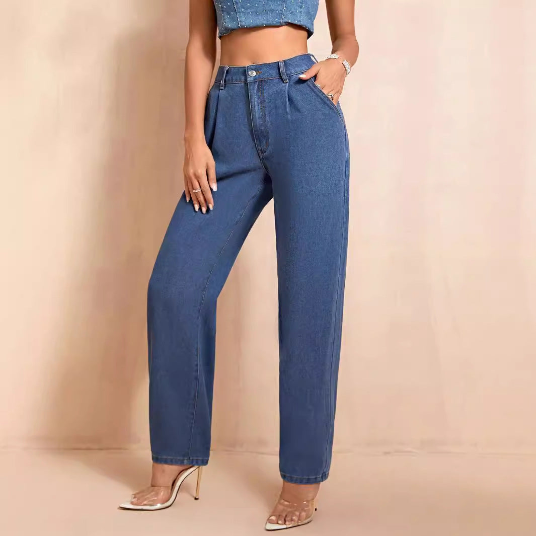 Casual High Waist Straight Leg Denim Jeans