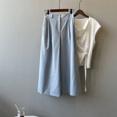 Summer Cropped High Waist Straight Wide Leg Casual Pants