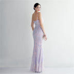 REVCHIC LUXE Elegant V-Neck 3D Floral Sequin Maxi Gown