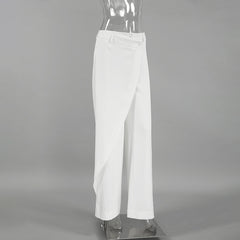 White Stitching Wide Leg High Waist Casual Pants