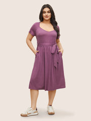 Plus Size Solid Color Short Sleeve Daily Dress