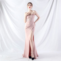 Elegant Beaded Split Rhinestone Evening Dress