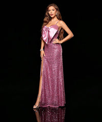 Sexy Pink Bow Sequin Fishtail Slit Evening Dress