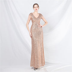 Elegant Craft Beaded Sequined Long A line Evening Dress