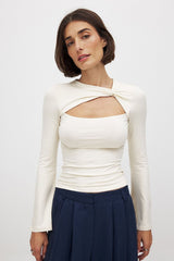 Double Layer Collar Cutout Faux Two Piece Top