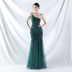 Elegant Beaded Floral Sequin Mesh Evening Dress