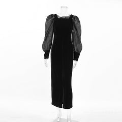 Elegant Puff Sleeve Korean Velvet DayDress