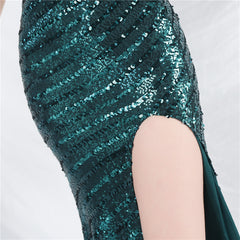 Women Sling Shoulder Low Cut Sequined Evening Dress