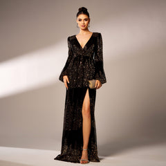 High End Long Sleeve Sequine Cocktail Evening Dress