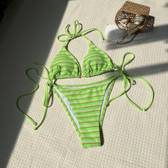 Stripe Towel Cloth Simple Sexy Split Swimsuit